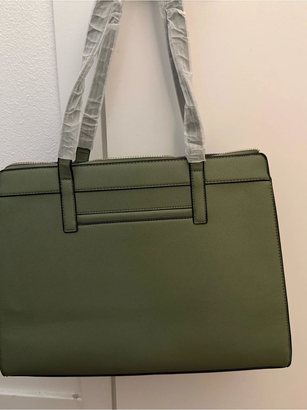 London Fog Olive Green Structured Tote with Front Buckle Pocket